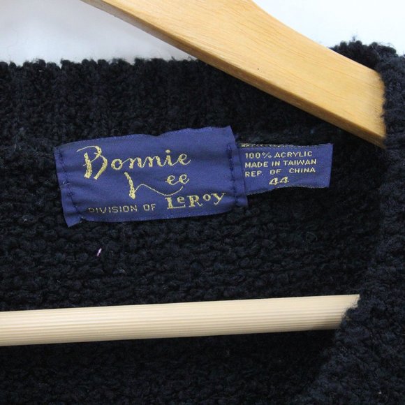 Vintage Bonnie Lee Cardigan Sweater Womens Black Open Front Knit Size 44 80s - Picture 6 of 9